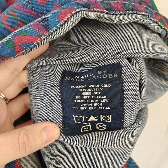 Marc By Marc Jacobs Overall Aztec Colorful Printed Denim Zip Up Mini Dress Sz 8 - Picture 16 of 16